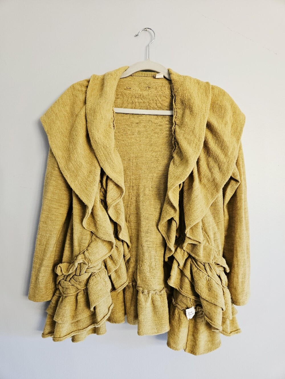 Anthropologie Guinevere Settling Petals Cardigan L Merino Wool Ruffle Cardigan - Picture 2 of 5